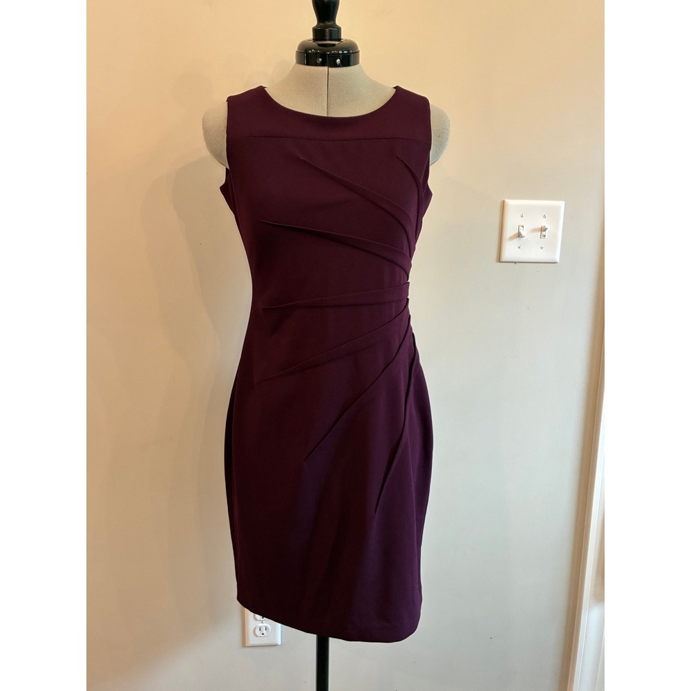 Calvin Klein Plum Purple Sleeveless Pleated Sheath Dress 6P